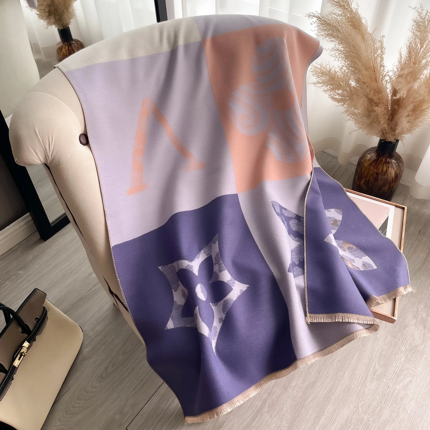 Fresh Floral Print Scarf Imitation Cashmere Shawl Short Beard Soft Comfortable Wrap Shawl Autumn Winter Elegant Warm Scarf