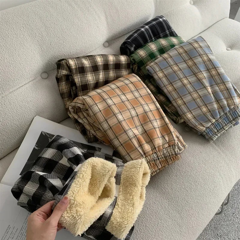Fleece-Lined Plaid Winter Trousers
