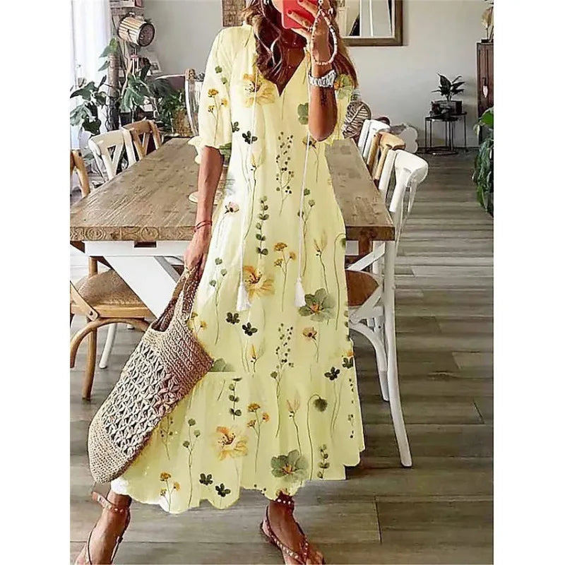 Bohemian Floral V-Neck Maxi Dress