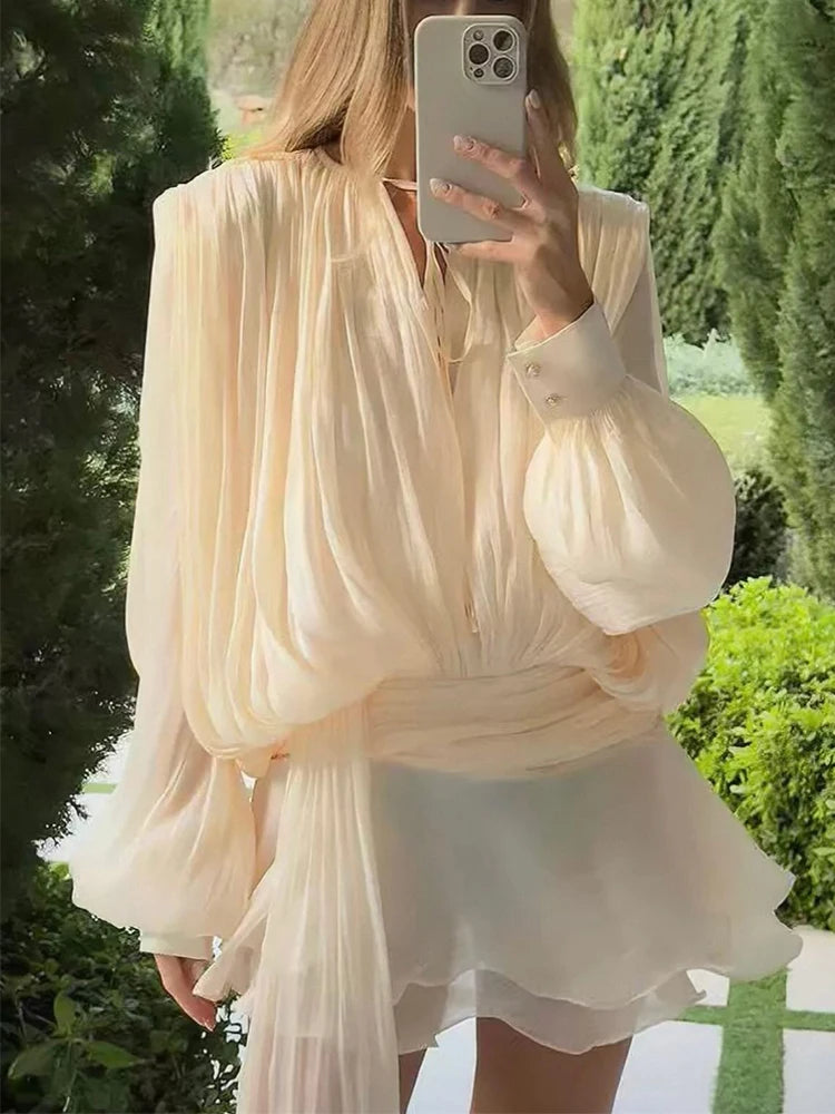 Draped V-Neck Mini Dress