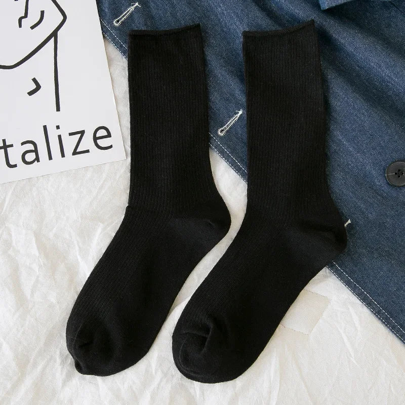 New Women Socks Fashion Solid Color Crew Socks For Women Preppy Style Breathable Neon Color Long Korean White Socks Girl Casual