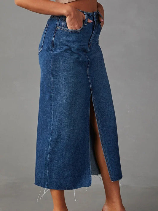 Washed Denim Fashion Skirts Woman High Waist A Line Split Midi Faldas Female 2024 Winter Streetwear Vintage Ladies Long Skirt