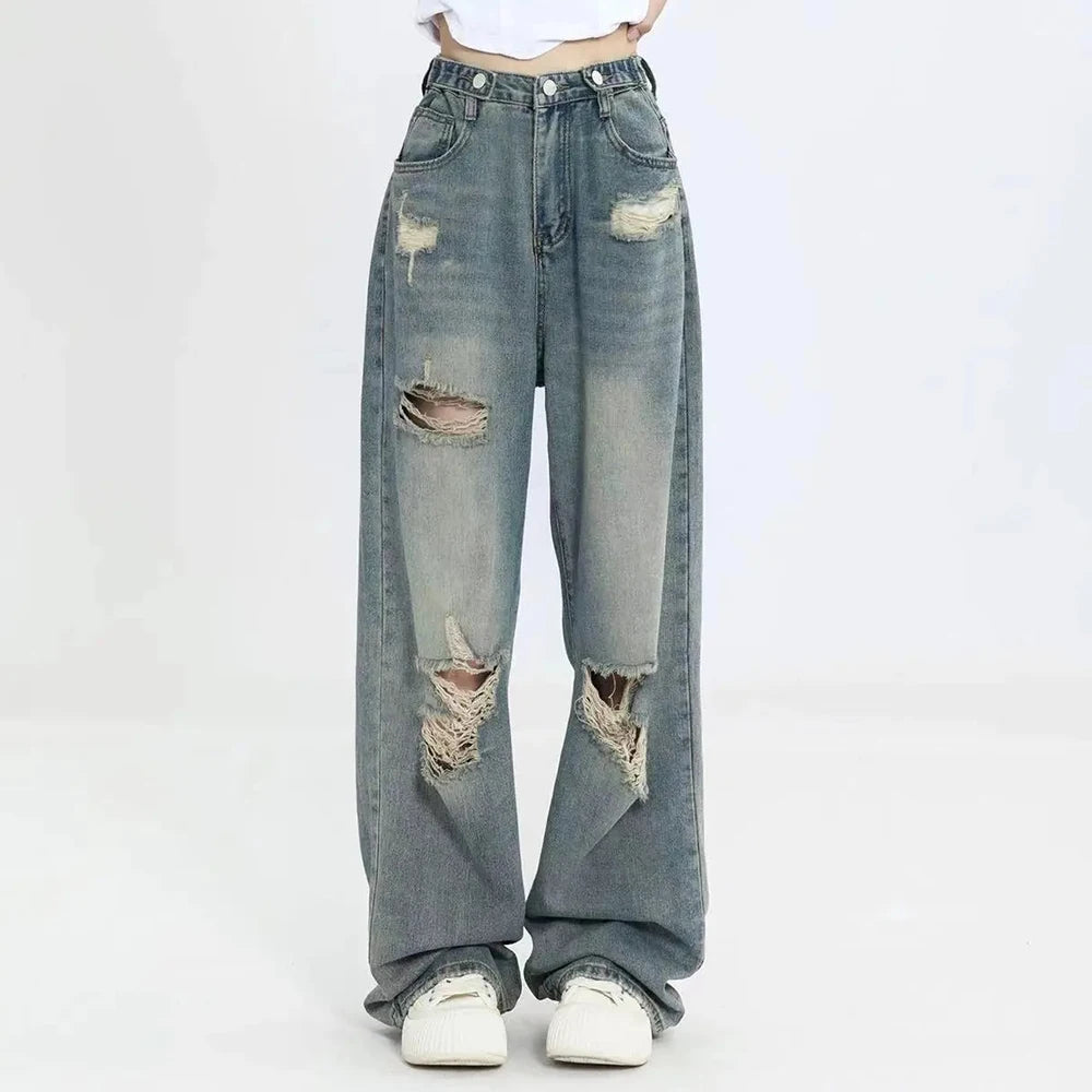 Ripped Retro Wide-Leg Jeans