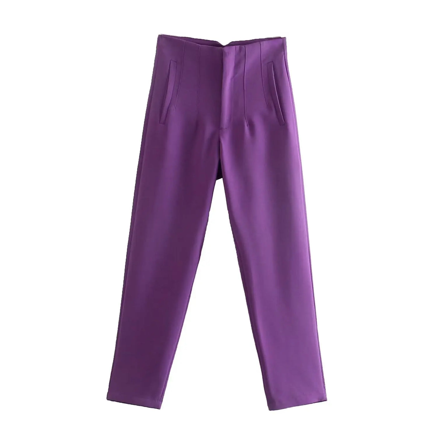 High-Waist Zipper Straight Trousers