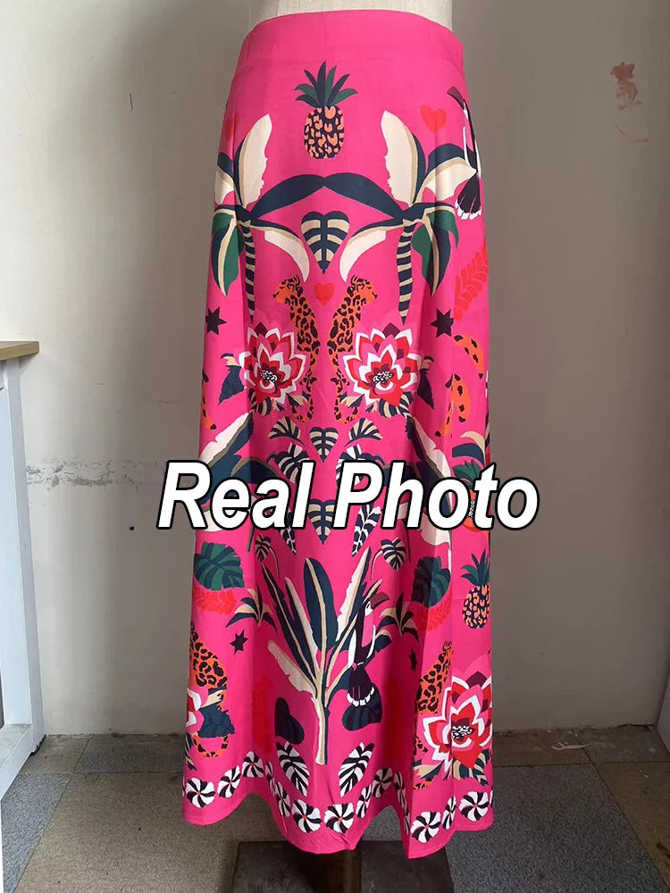 Women Summer Autumn Fashion Printed A-line Skirt Elegent Female Plants and flowers printed zipper Skirts