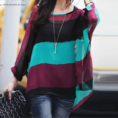 Bohemian Chiffon Batwing Blouse