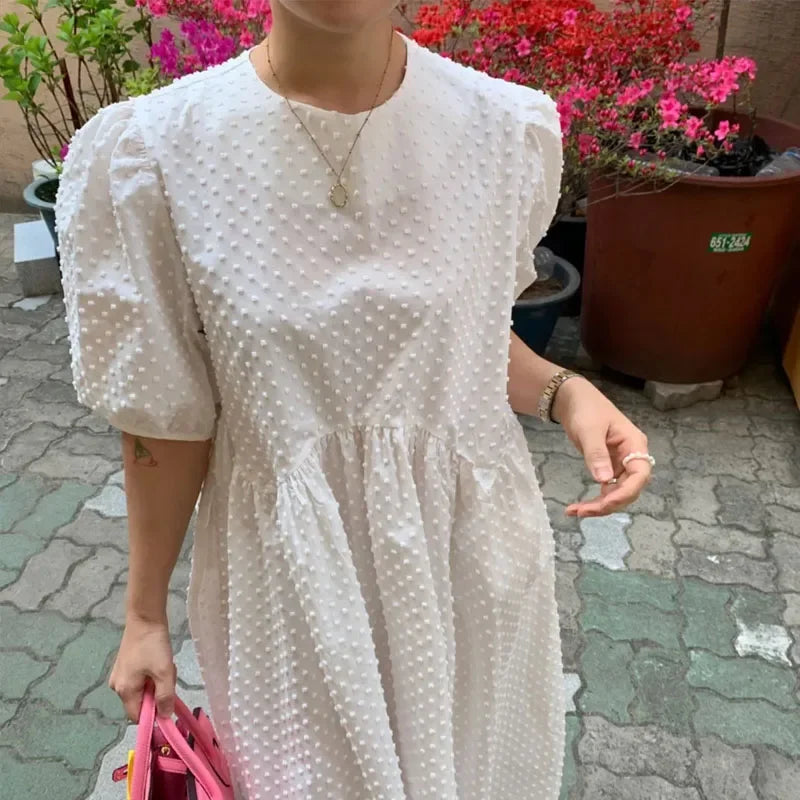 Polka Dot Puff-Sleeve Dress