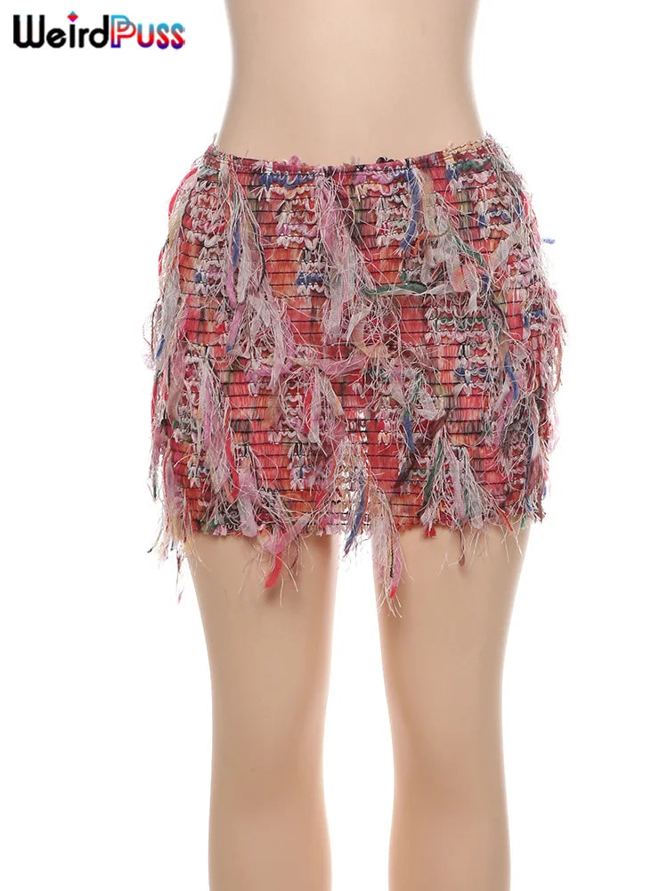 Colorful Tassel Knit Skirt