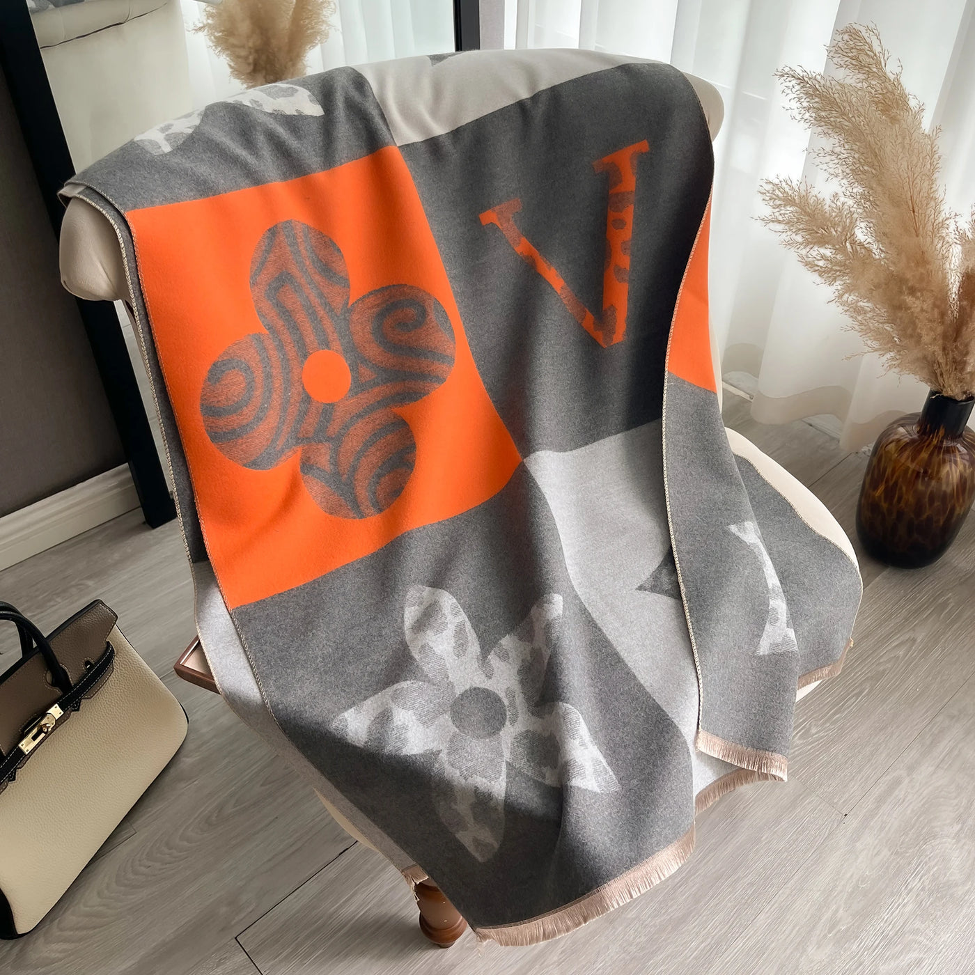 Fresh Floral Print Scarf Imitation Cashmere Shawl Short Beard Soft Comfortable Wrap Shawl Autumn Winter Elegant Warm Scarf