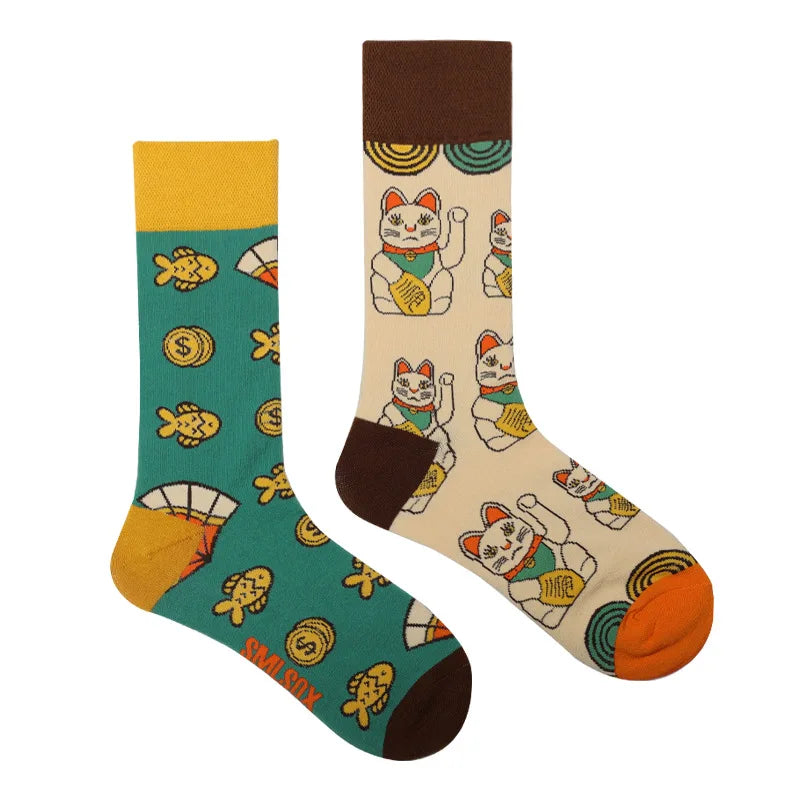 1Pair Man Women Socks Original AB Tide Socks Medium High Tube Colorful Socks Flowers Fruits Candy Cake Cotton Socks Unisex Socks