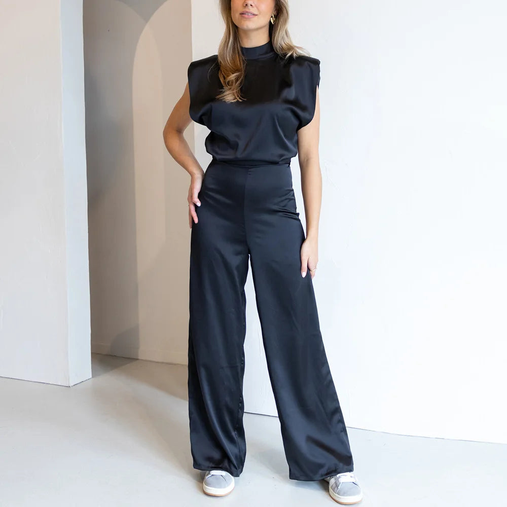 Satin Halter Wide-Leg Jumpsuit