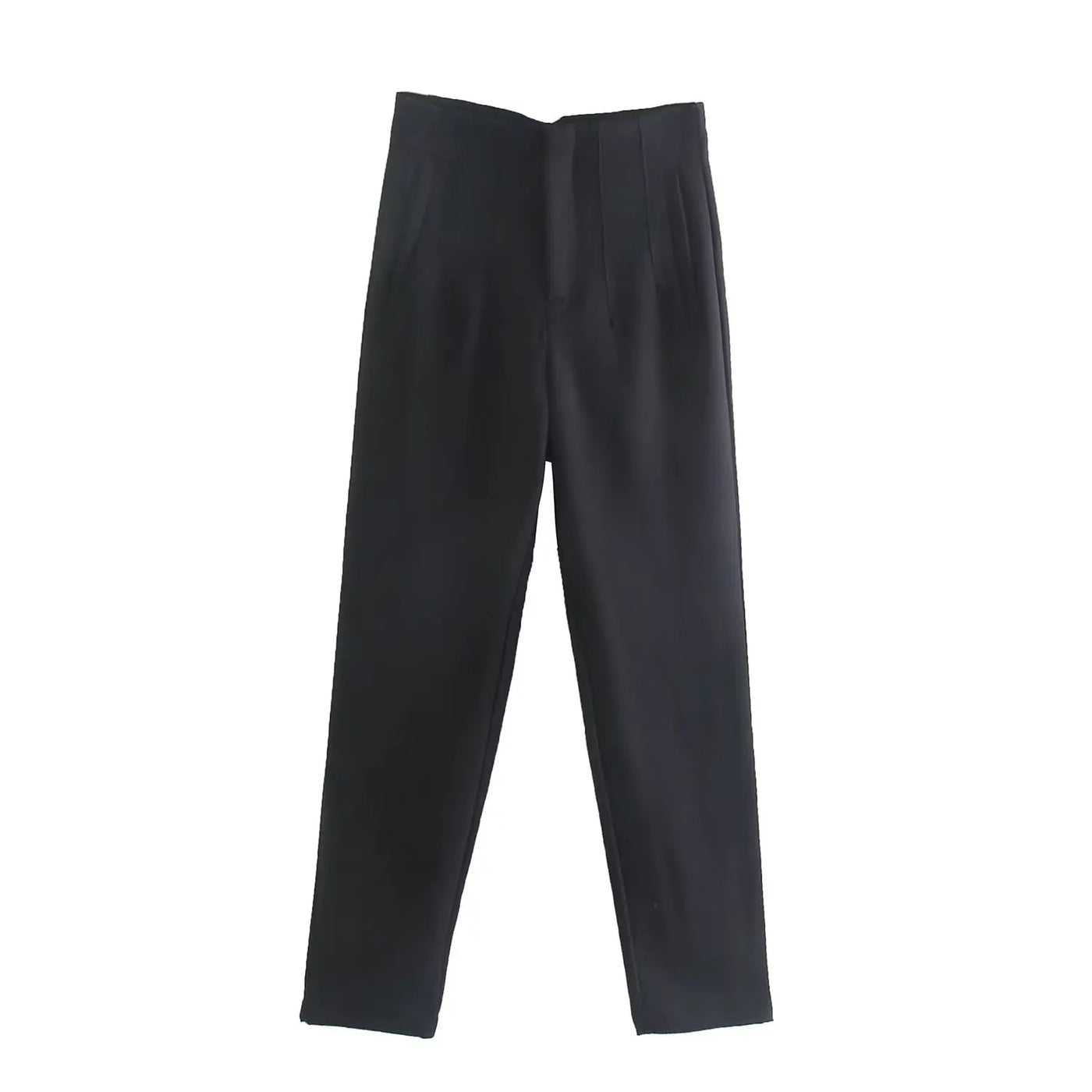 High-Waist Zipper Straight Trousers