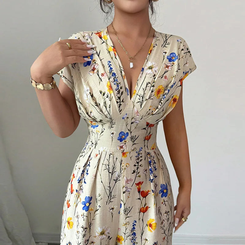 Floral Short-Sleeve Office Jumpsuit