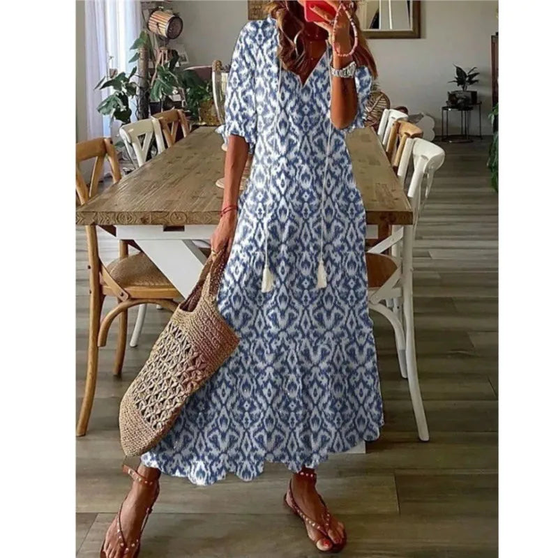 Bohemian Floral V-Neck Maxi Dress