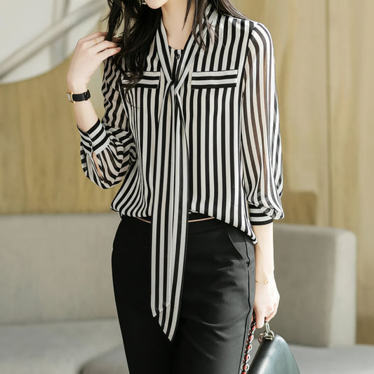Summer Autumn Elegant Fashion office lady Striped Printing fashion woman blouses 2024 Temperament Long Sleeve Shirt t shirt wome