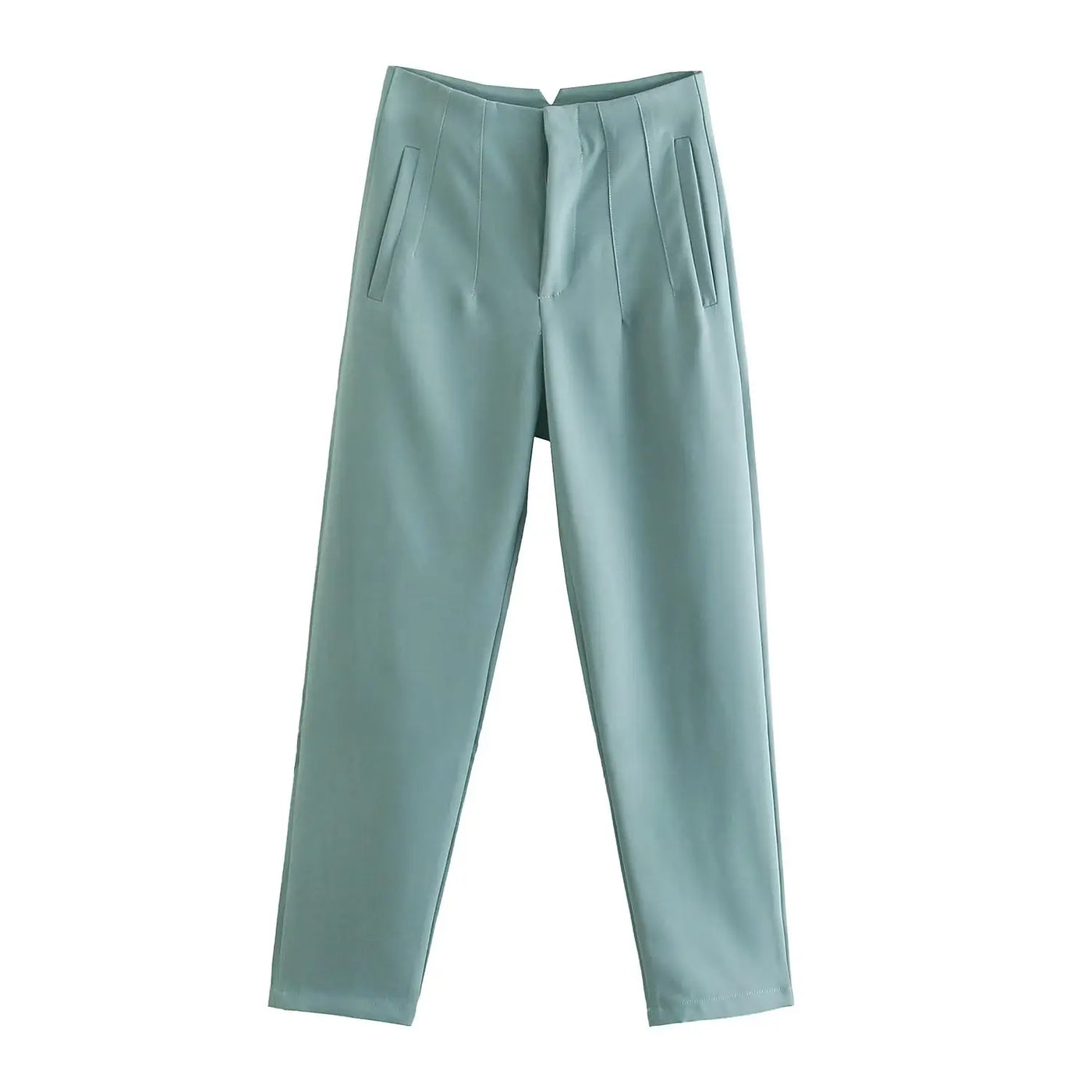 High-Waist Zipper Straight Trousers
