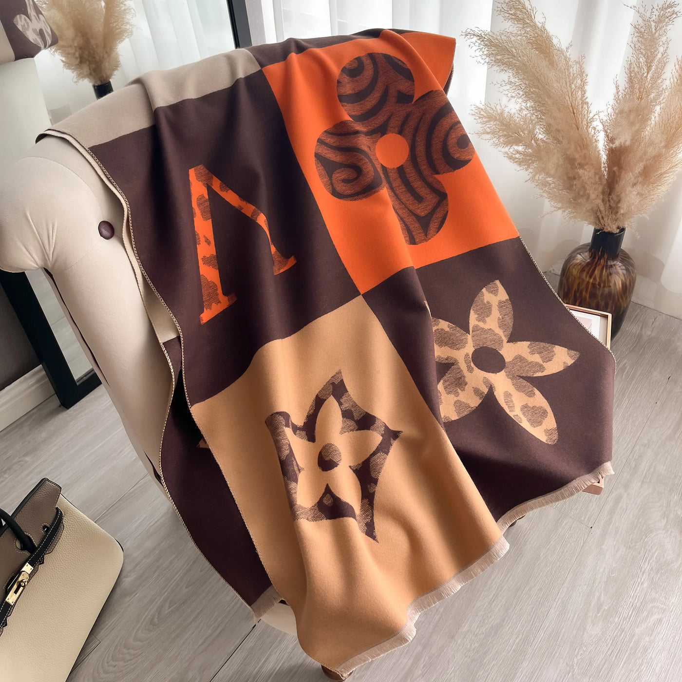 Fresh Floral Print Scarf Imitation Cashmere Shawl Short Beard Soft Comfortable Wrap Shawl Autumn Winter Elegant Warm Scarf