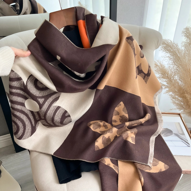 Fresh Floral Print Scarf Imitation Cashmere Shawl Short Beard Soft Comfortable Wrap Shawl Autumn Winter Elegant Warm Scarf