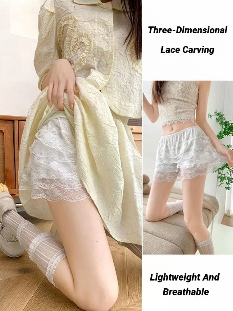 Women'S Casual Shorts Summer Korean Version Versatile Outerwear Fashion Leggings Floral Lace Safety Pants Women Petticoa Loose