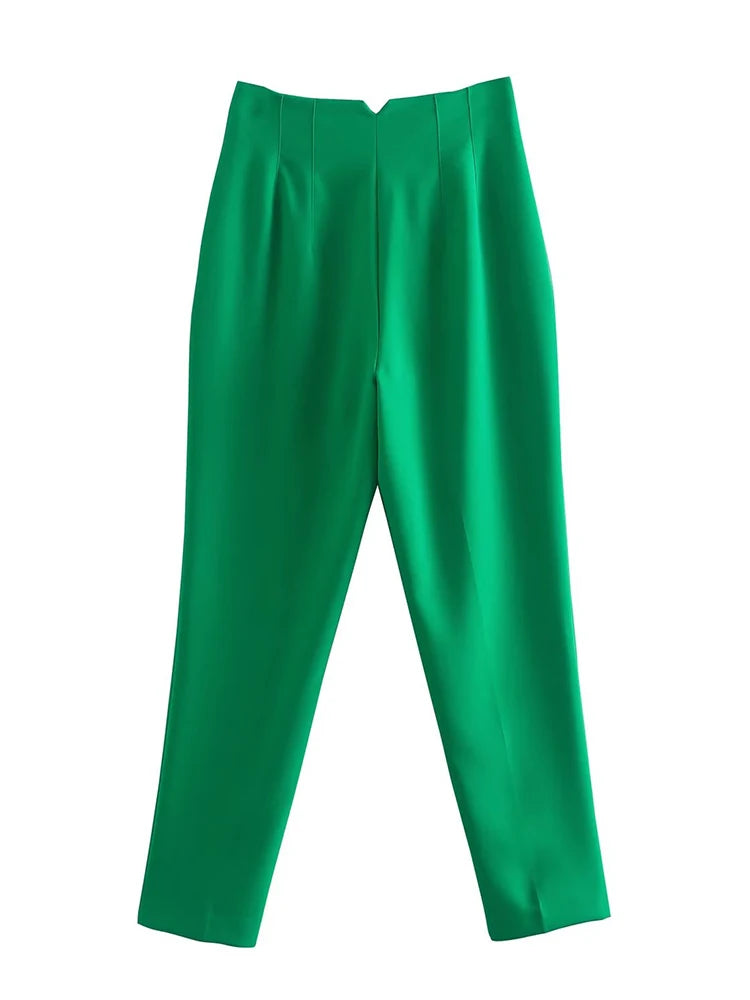 High-Waist Zipper Straight Trousers