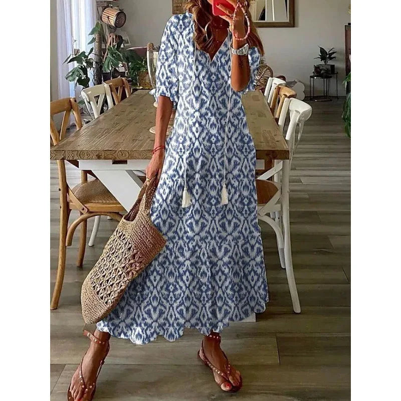Bohemian Floral V-Neck Maxi Dress