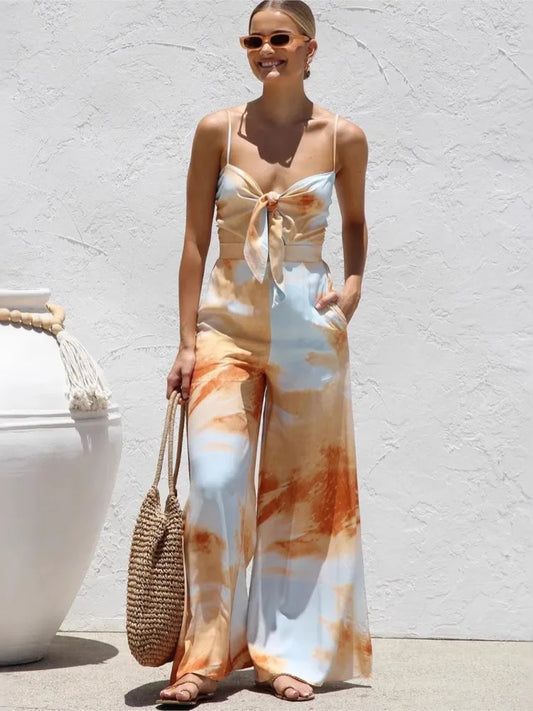 Bow-Tie Vacation Print Jumpsuit
