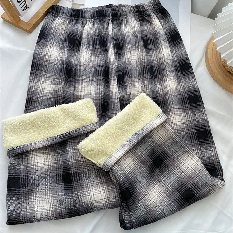 Fleece-Lined Plaid Winter Trousers