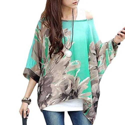 Bohemian Chiffon Batwing Blouse