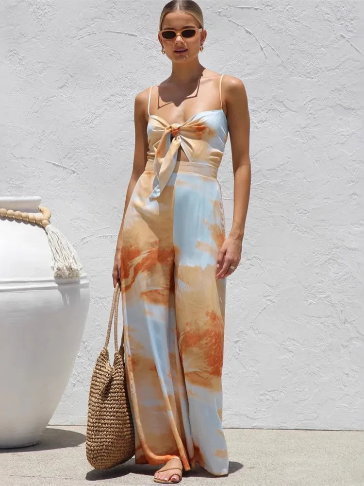 Bow-Tie Vacation Print Jumpsuit