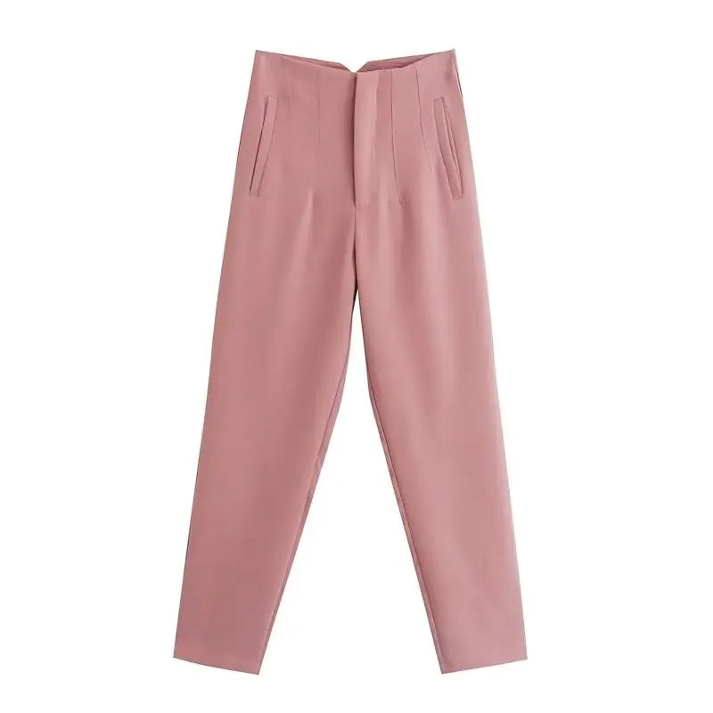 High-Waist Zipper Straight Trousers