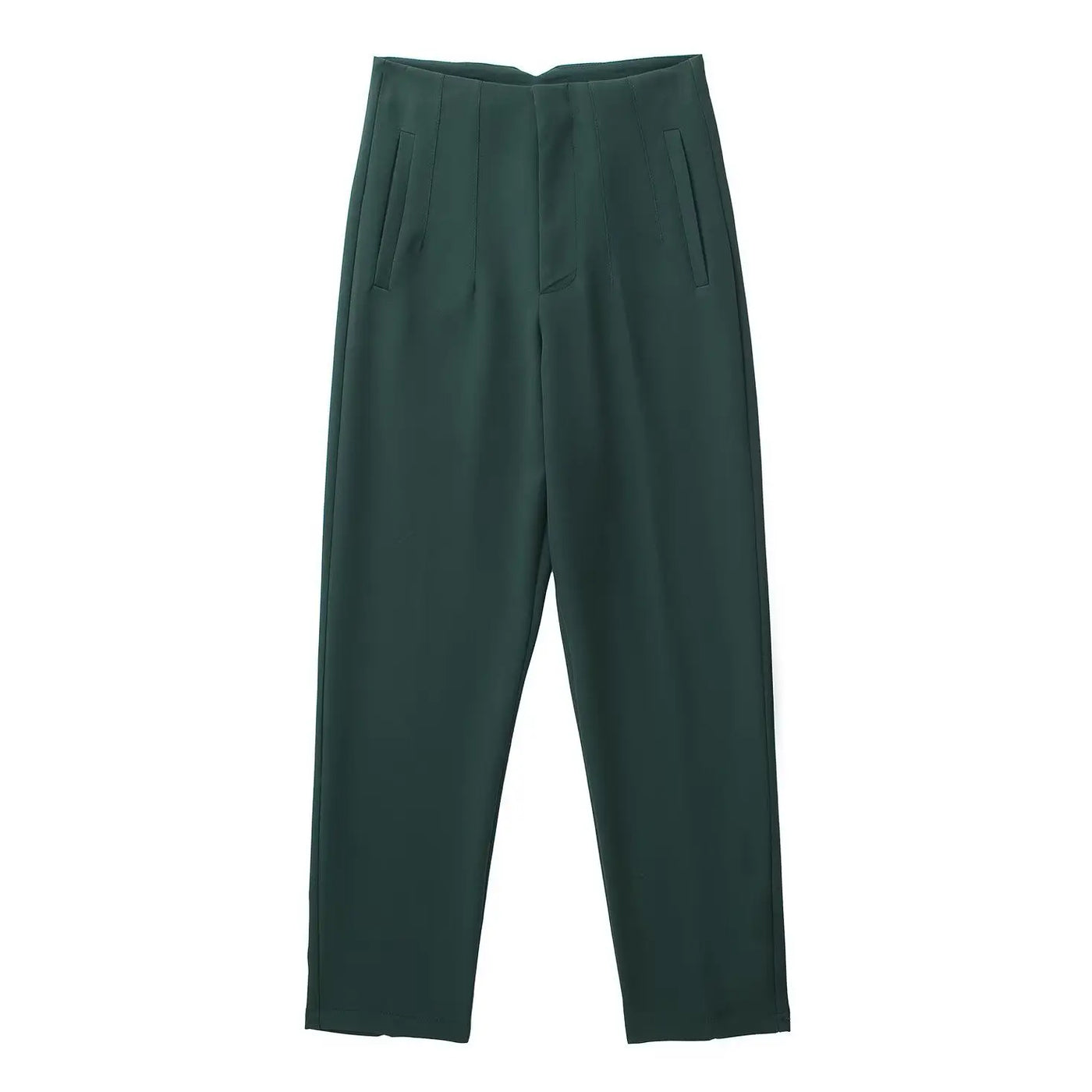 High-Waist Zipper Straight Trousers