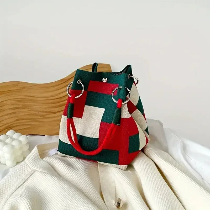 Colorblock Knitted Bucket Bag