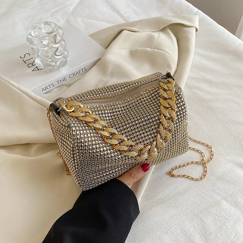 Rhinestone Chain Bucket Bag