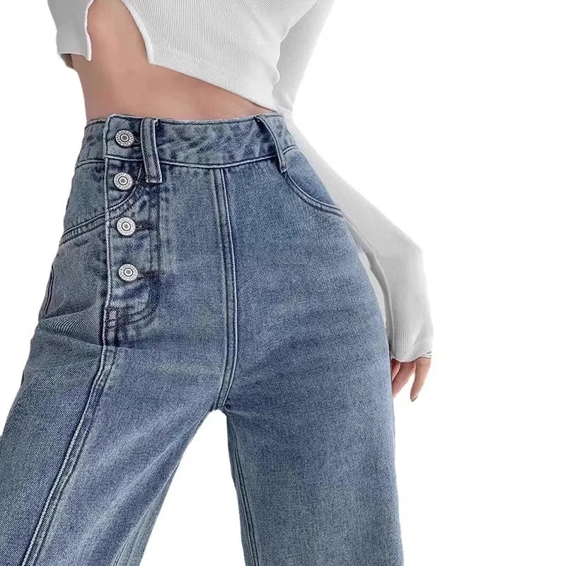 Draped High-Waist Wide-Leg Jeans