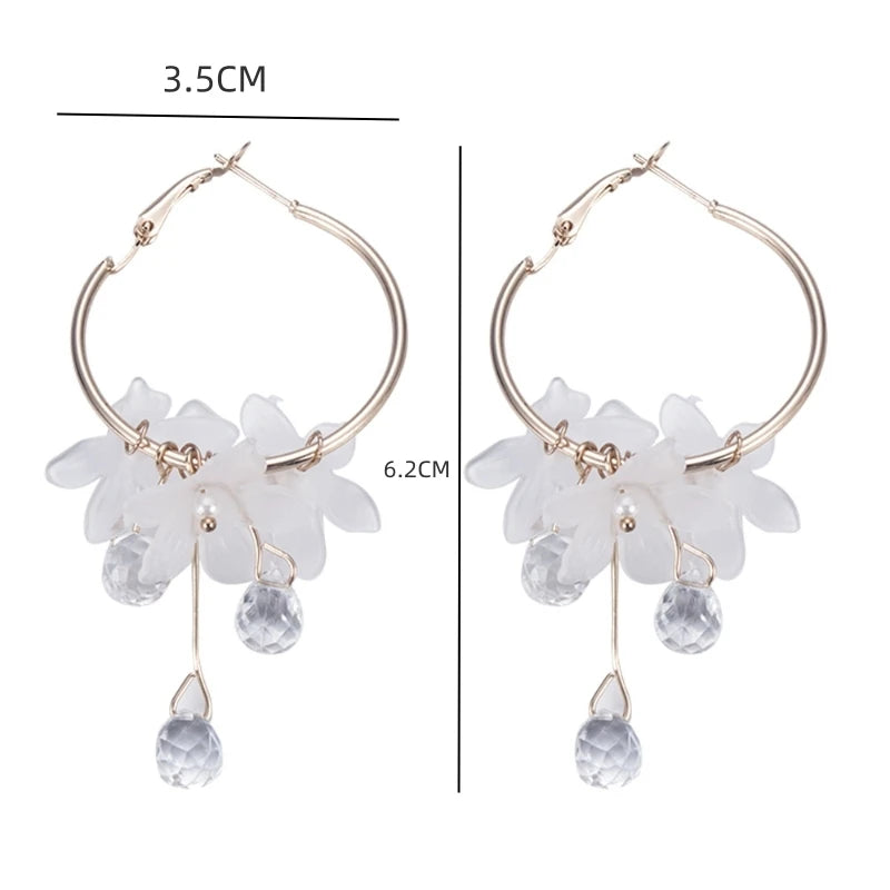 Crystal Flower Tassel Earrings