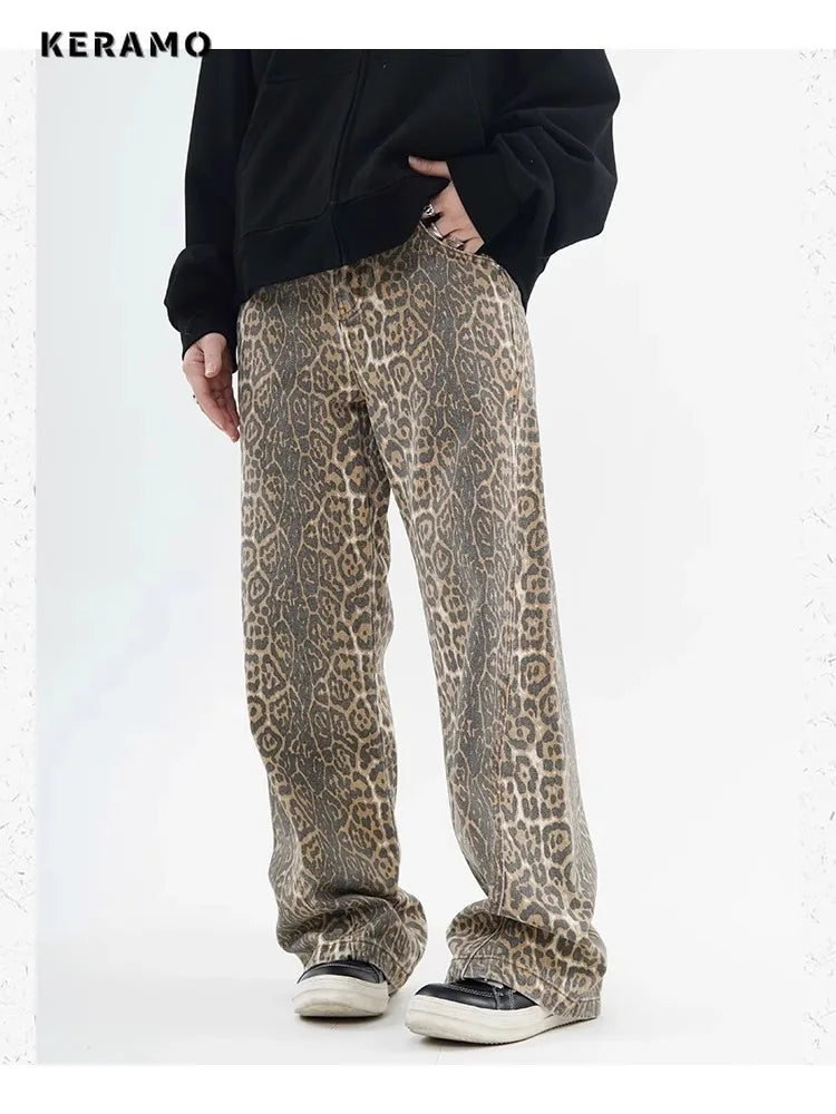 Leopard Print Wide-Leg Jeans