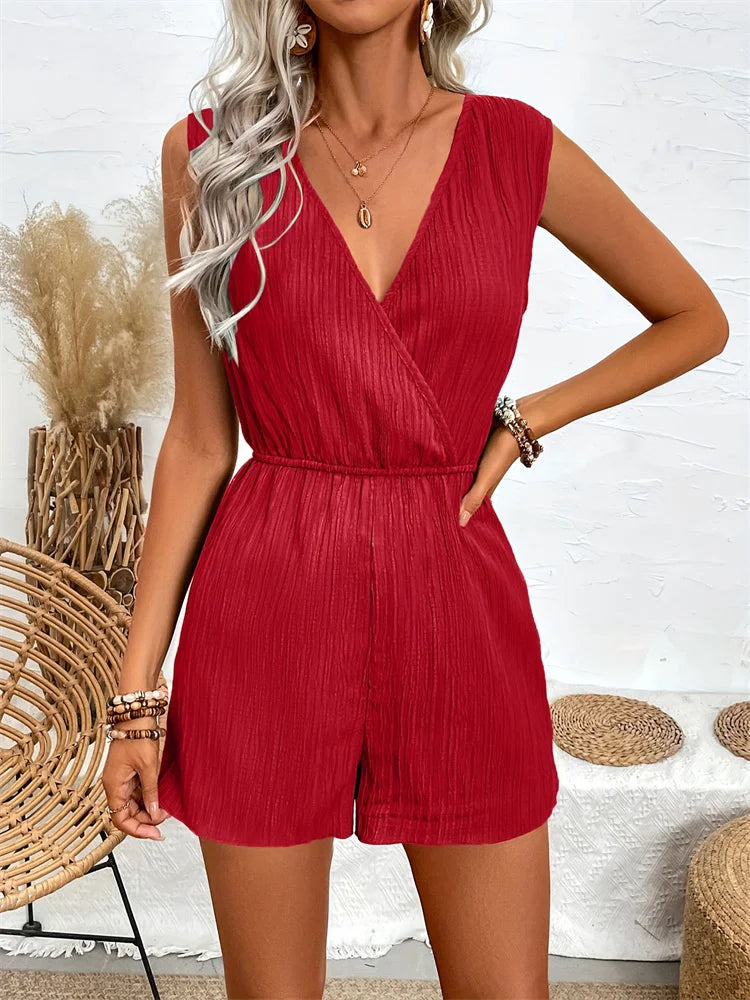 Cross V-Neck Vacation Romper
