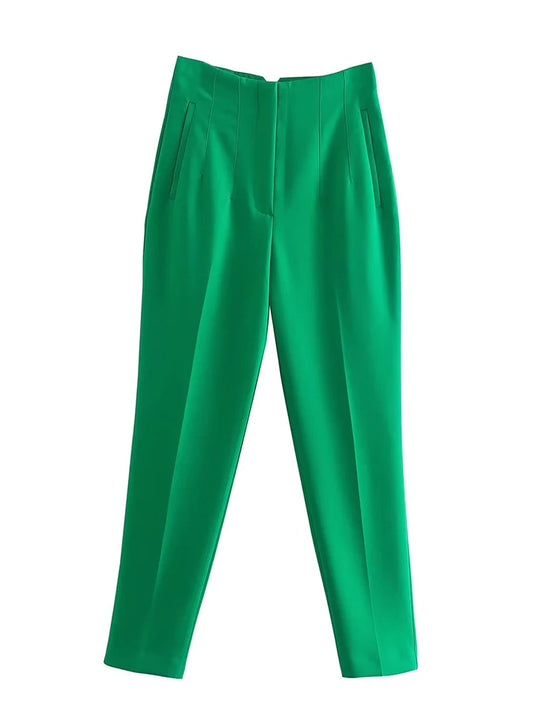 High-Waist Zipper Straight Trousers