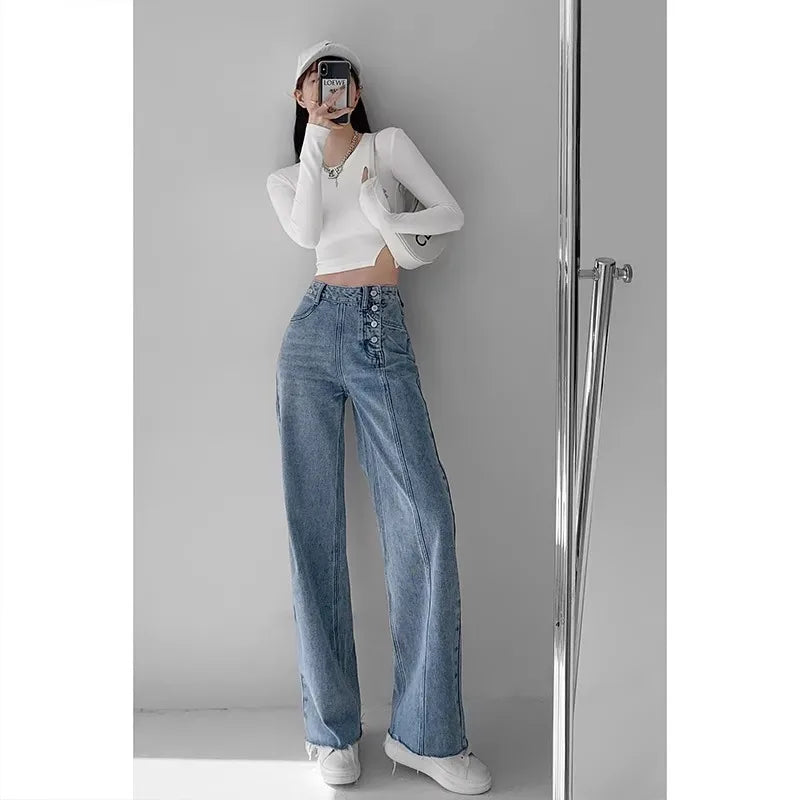 Draped High-Waist Wide-Leg Jeans