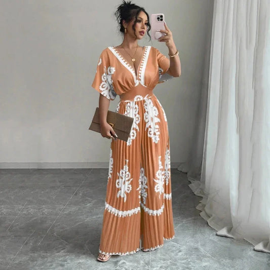 Backless V-Neck Wide-Leg Jumpsuit
