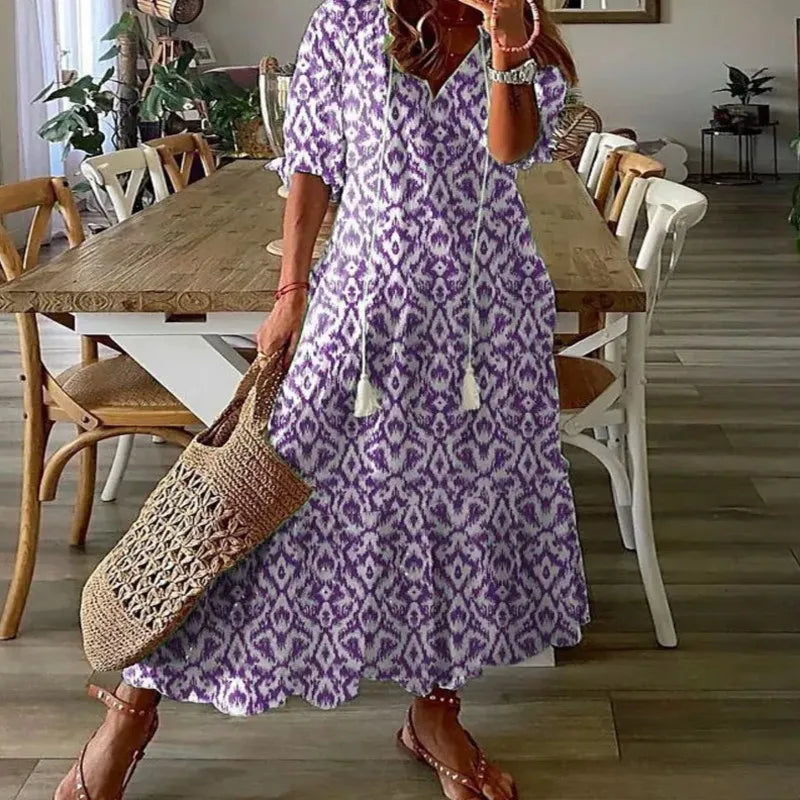 Bohemian Floral V-Neck Maxi Dress