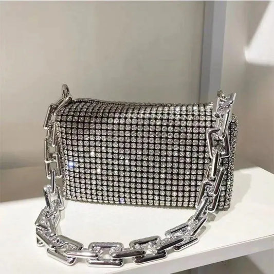Rhinestone Chain Bucket Bag