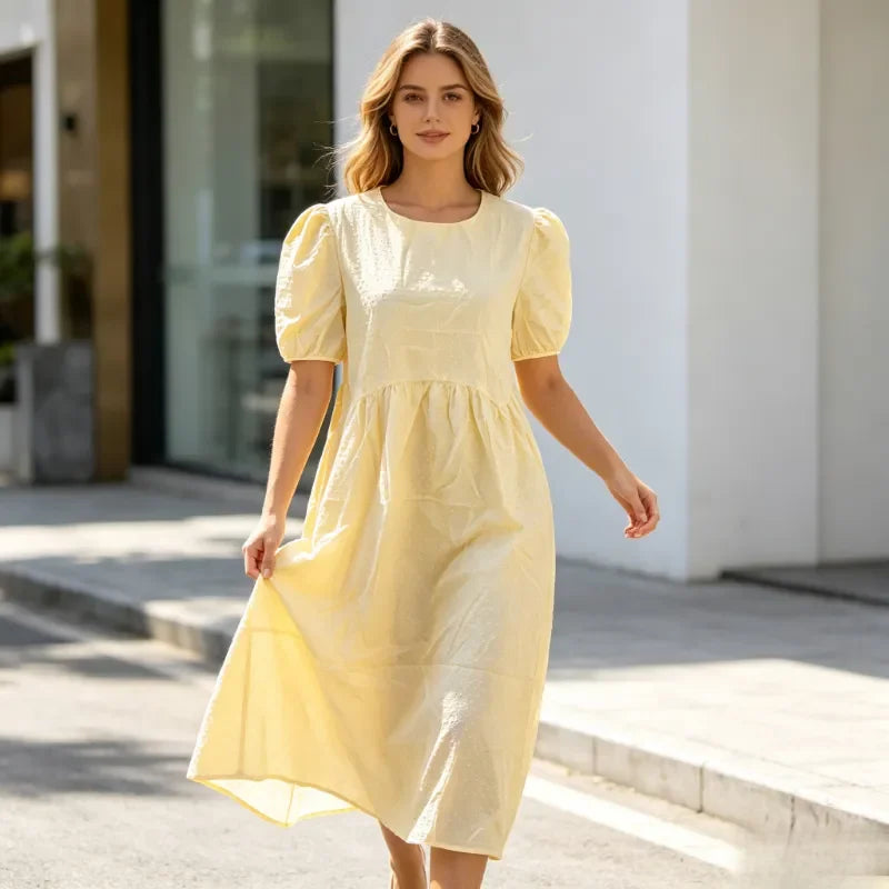 Polka Dot Puff-Sleeve Dress