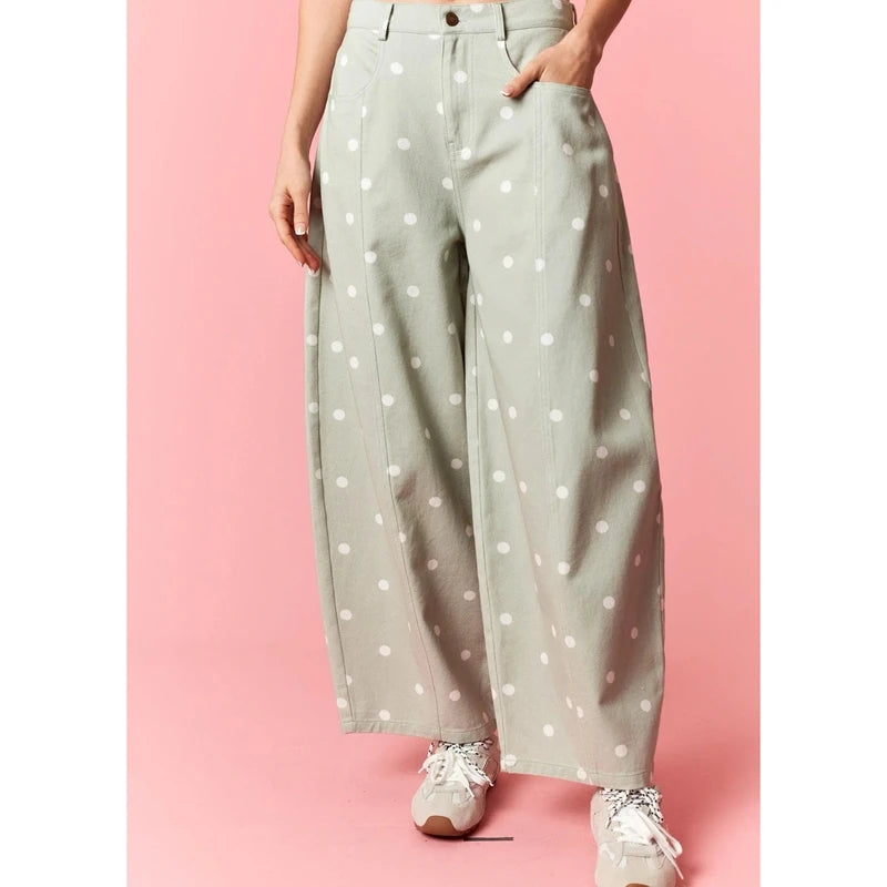 Dotted Barrel-Leg Denim Jeans