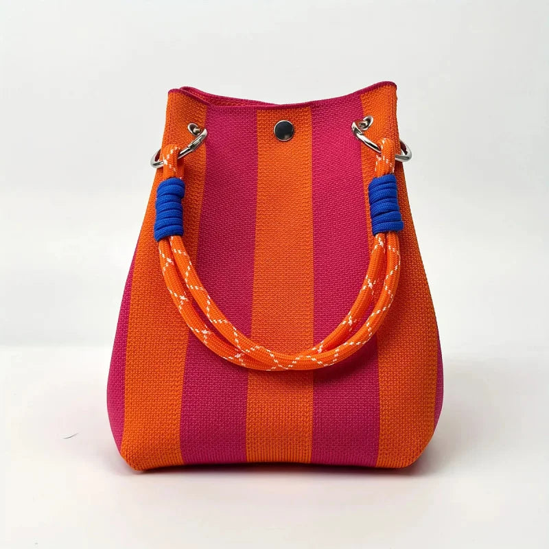 Colorblock Knitted Bucket Bag