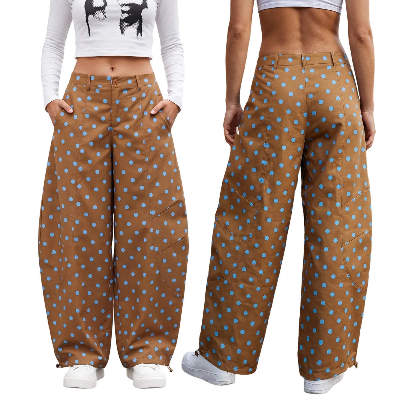 Dotted Barrel-Leg Denim Jeans