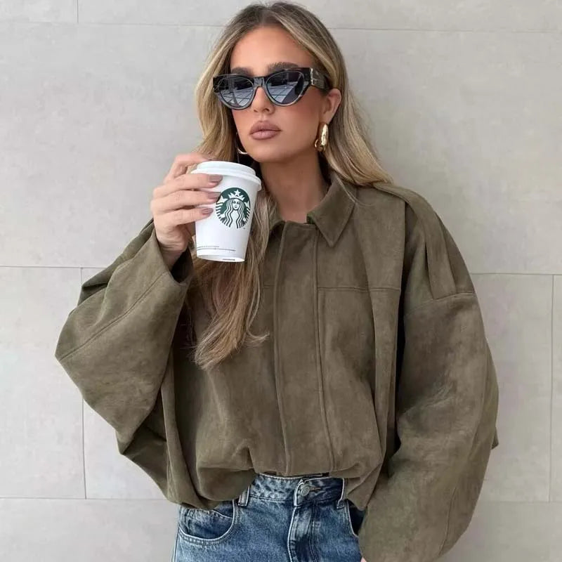 Textured Suede Bomber Jacket