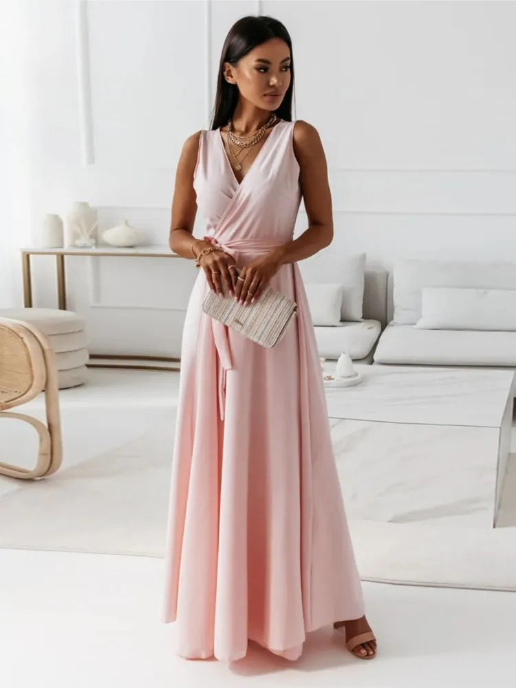 Lace-Up V-Neck Maxi Dress