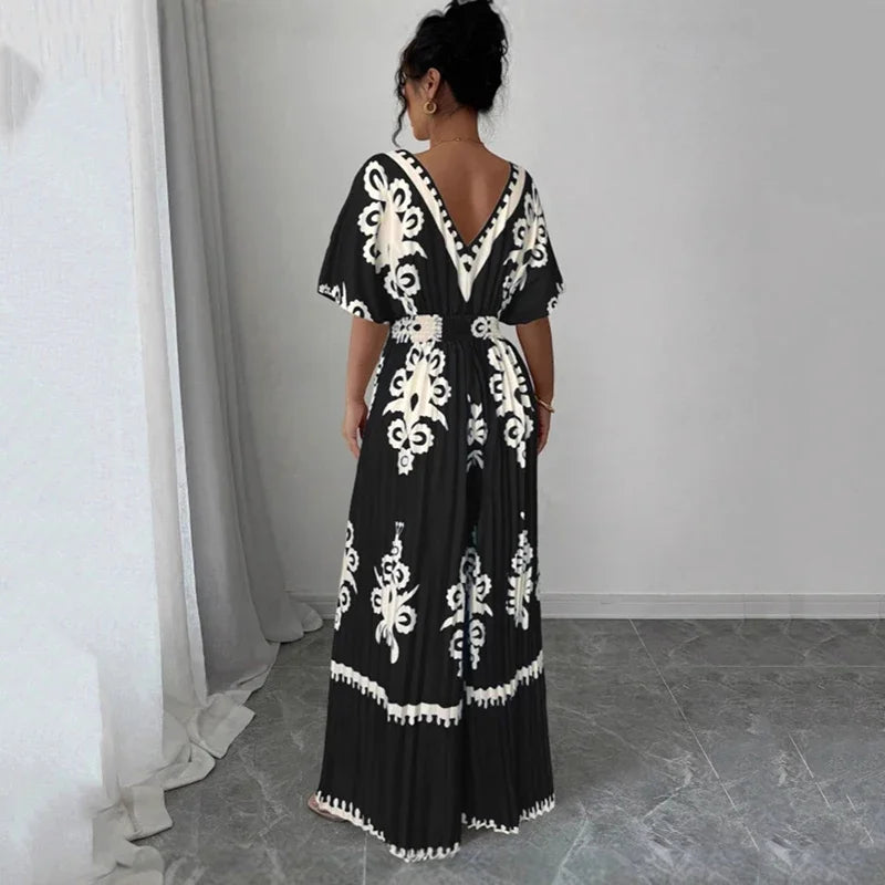 Backless V-Neck Wide-Leg Jumpsuit