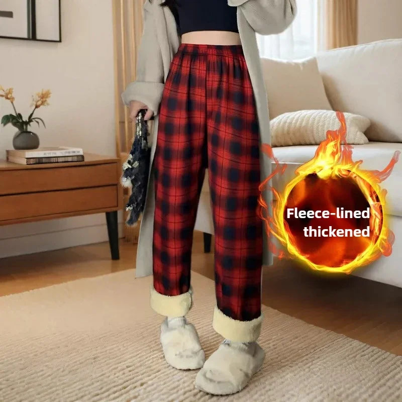 Fleece-Lined Plaid Winter Trousers